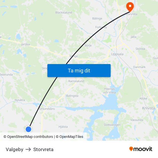Valgeby to Storvreta map