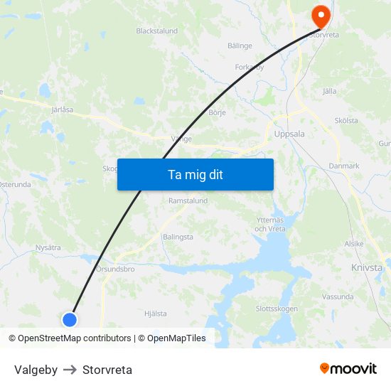 Valgeby to Storvreta map