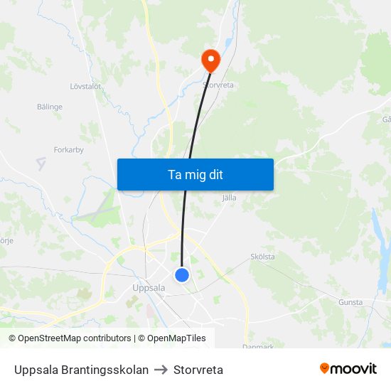 Uppsala Brantingsskolan to Storvreta map