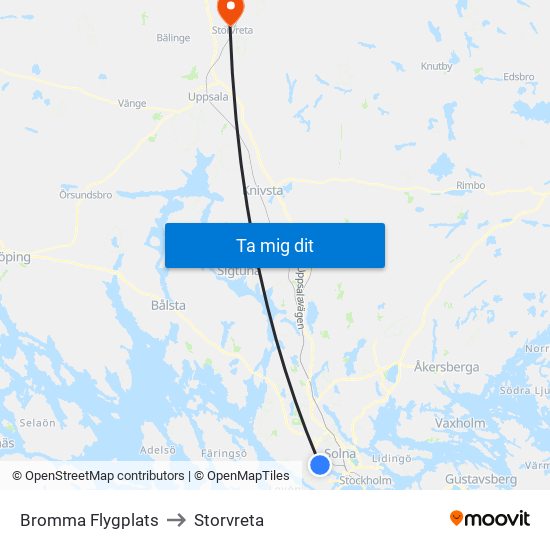 Bromma Flygplats to Storvreta map