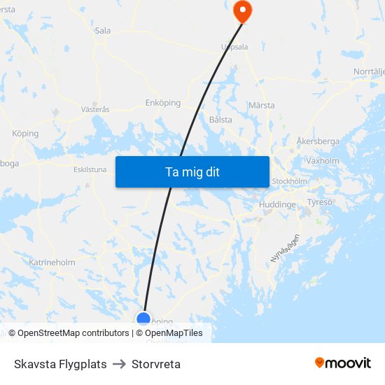 Skavsta Flygplats to Storvreta map