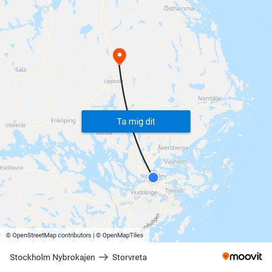 Stockholm Nybrokajen to Storvreta map