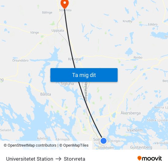 Universitetet Station to Storvreta map