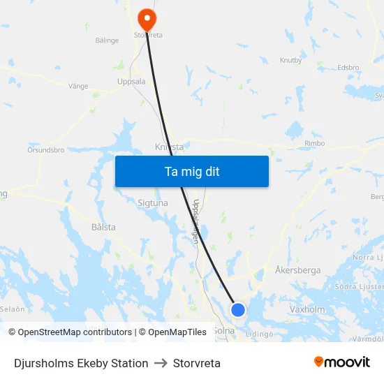 Djursholms Ekeby Station to Storvreta map