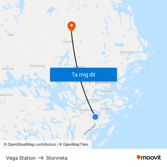 Vega Station to Storvreta map