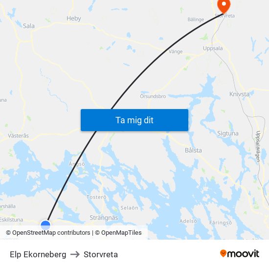 Elp Ekorneberg to Storvreta map