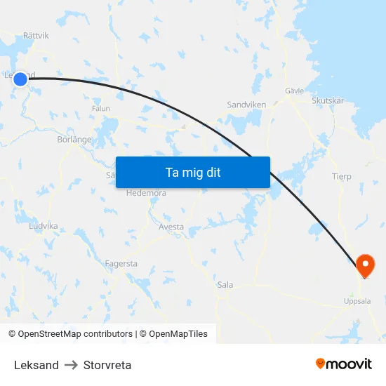 Leksand to Storvreta map