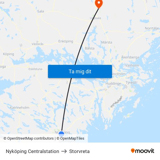 Nyköping Centralstation to Storvreta map