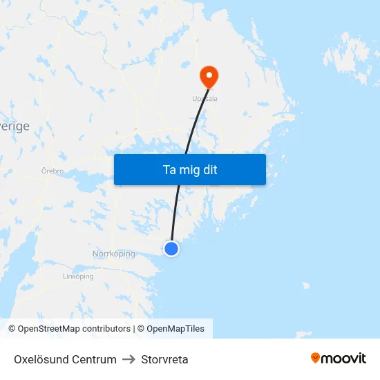 Oxelösund Centrum to Storvreta map