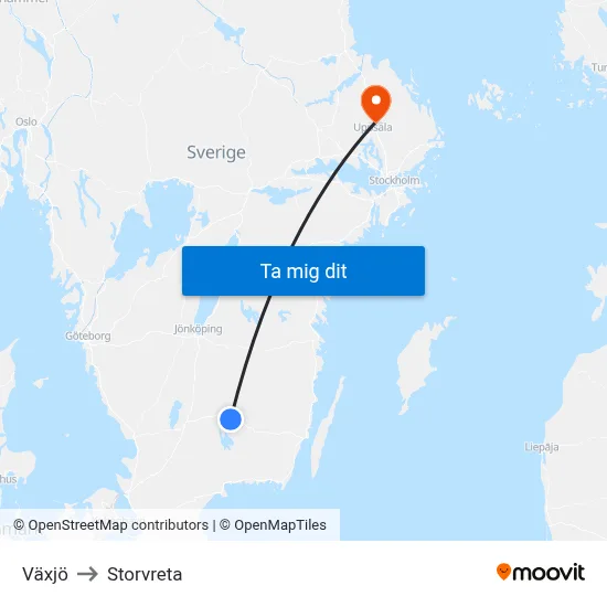 Växjö to Storvreta map