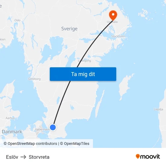 Eslöv to Storvreta map