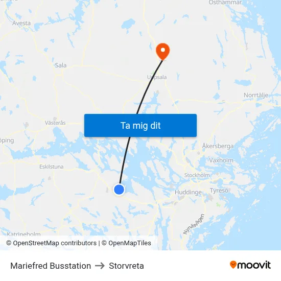 Mariefred Busstation to Storvreta map