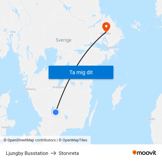 Ljungby Busstation to Storvreta map