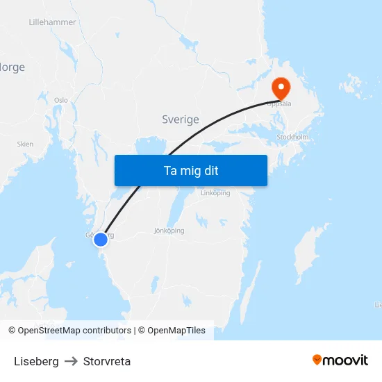 Liseberg to Storvreta map