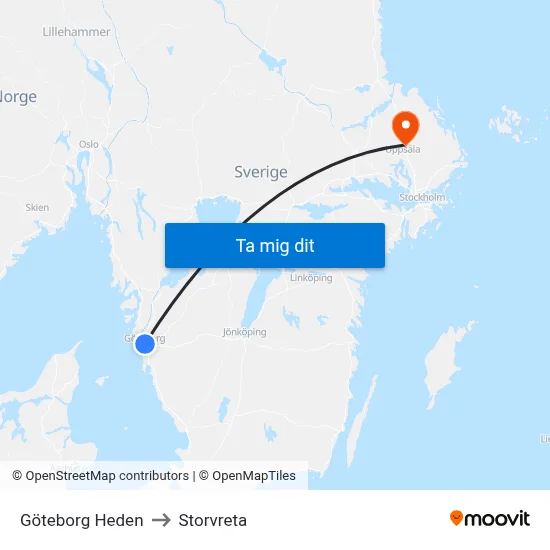 Göteborg Heden to Storvreta map