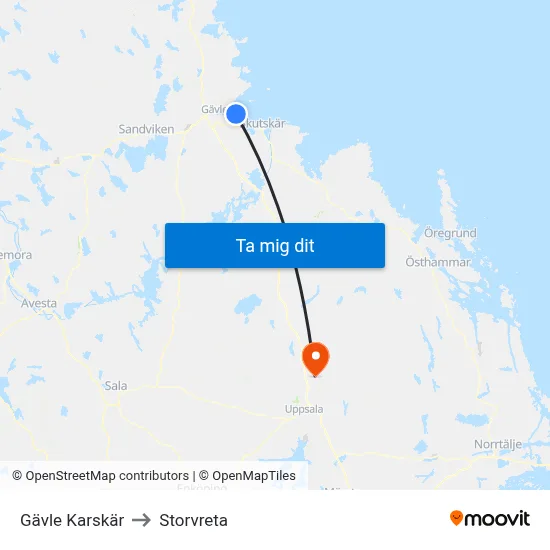 Gävle Karskär to Storvreta map
