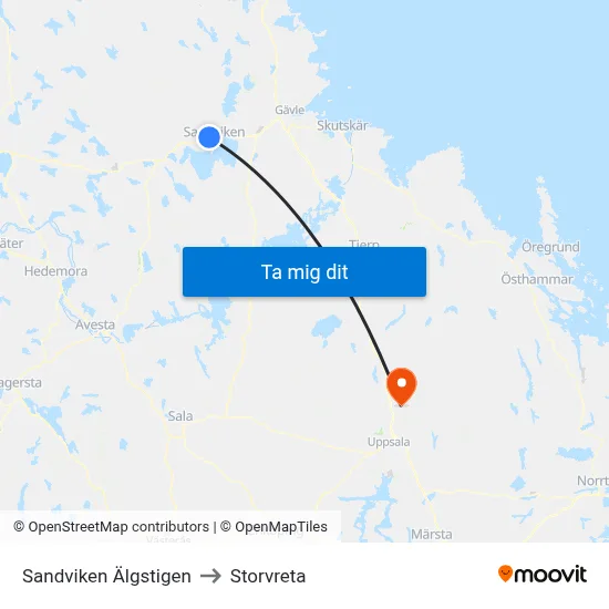 Sandviken Älgstigen to Storvreta map