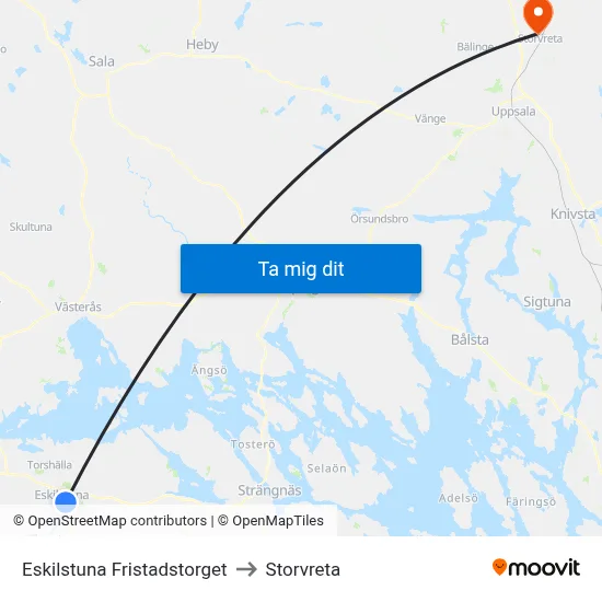 Eskilstuna Fristadstorget to Storvreta map