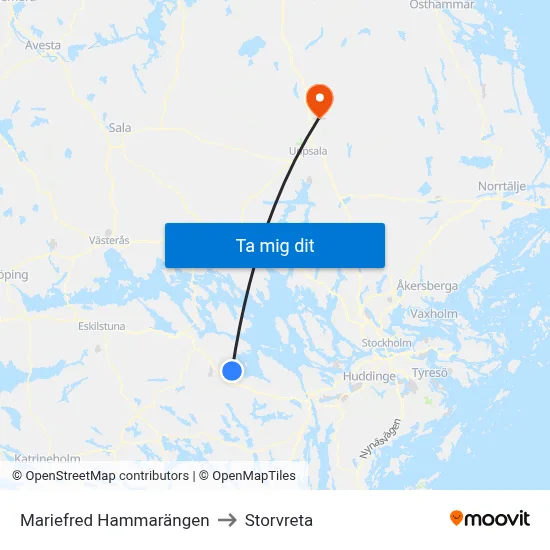 Mariefred Hammarängen to Storvreta map