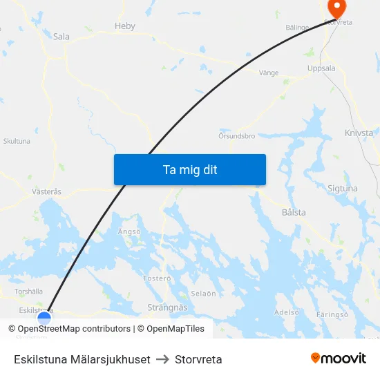 Eskilstuna Mälarsjukhuset to Storvreta map