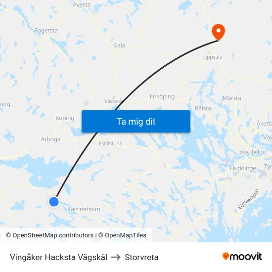 Vingåker Hacksta Vägskäl to Storvreta map