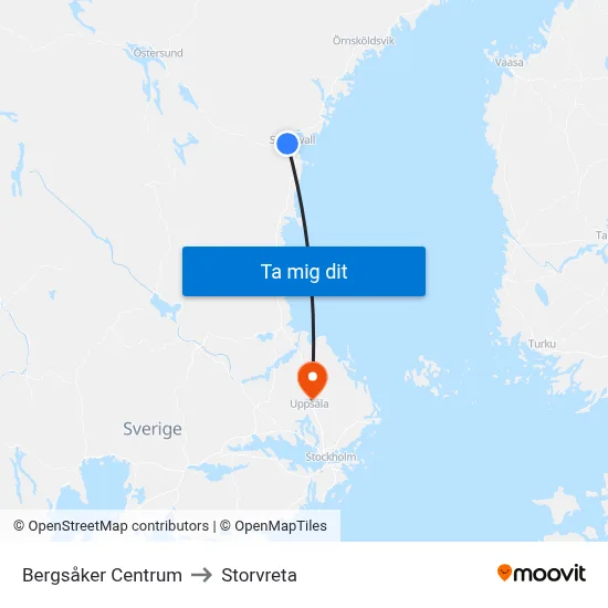 Bergsåker Centrum to Storvreta map