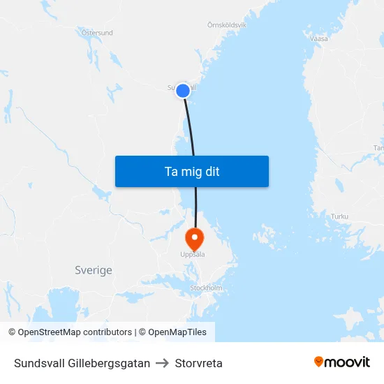 Sundsvall Gillebergsgatan to Storvreta map
