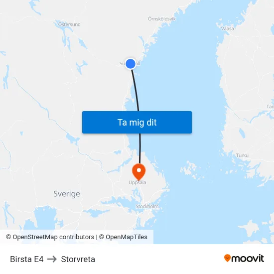 Birsta E4 to Storvreta map