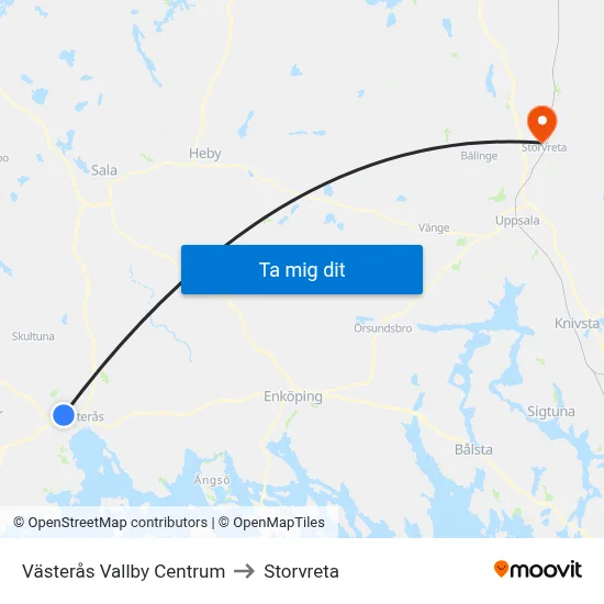 Västerås Vallby Centrum to Storvreta map