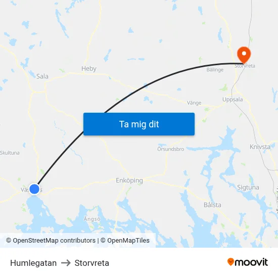 Humlegatan to Storvreta map