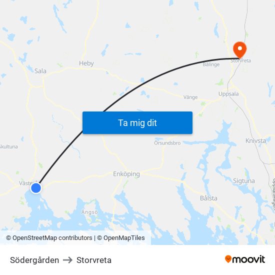 Södergården to Storvreta map