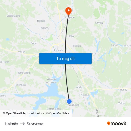 Haknäs to Storvreta map