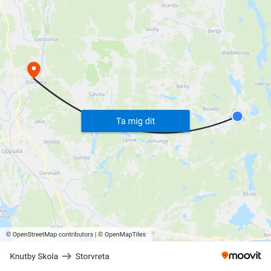 Knutby Skola to Storvreta map