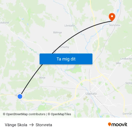 Vänge Skola to Storvreta map