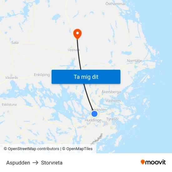 Aspudden to Storvreta map