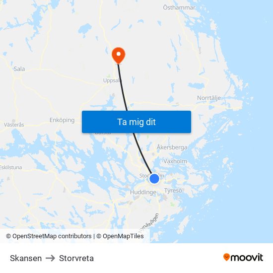 Skansen to Storvreta map