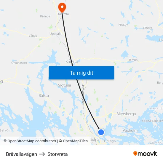 Bråvallavägen to Storvreta map