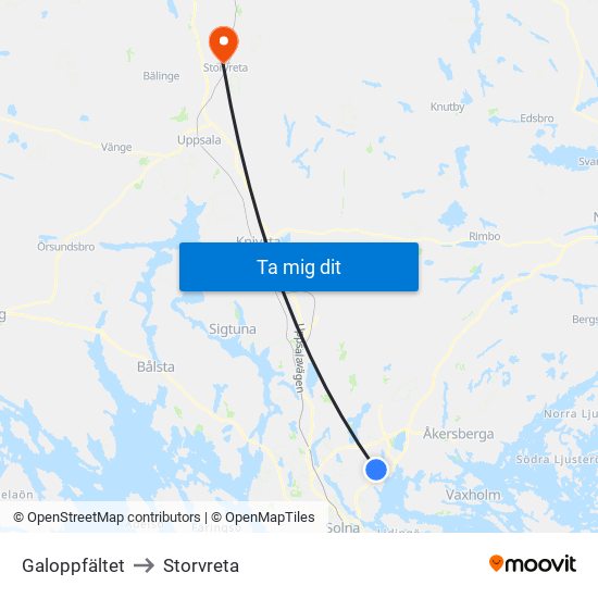 Galoppfältet to Storvreta map