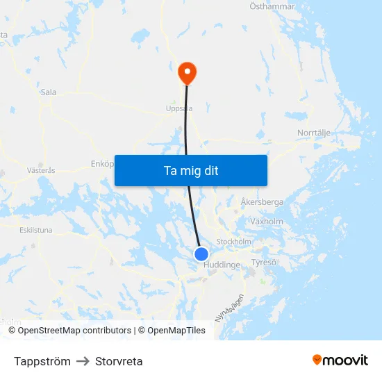 Tappström to Storvreta map