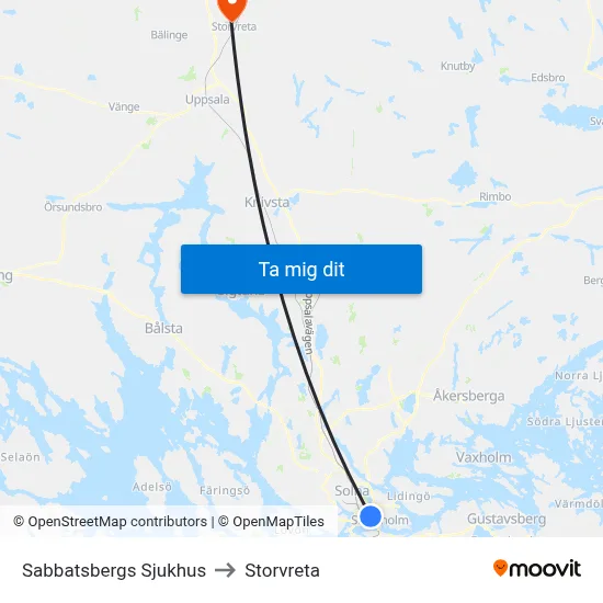 Sabbatsbergs Sjukhus to Storvreta map