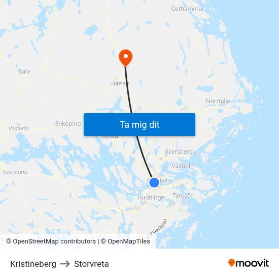 Kristineberg to Storvreta map