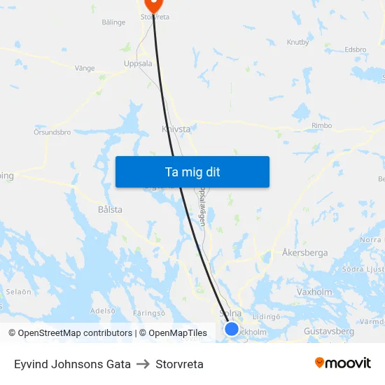 Eyvind Johnsons Gata to Storvreta map