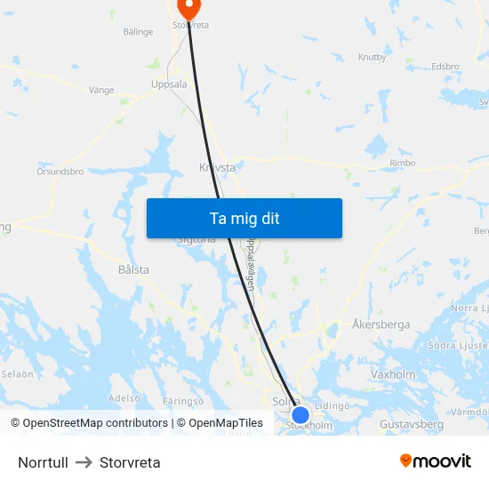 Norrtull to Storvreta map