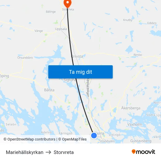 Mariehällskyrkan to Storvreta map