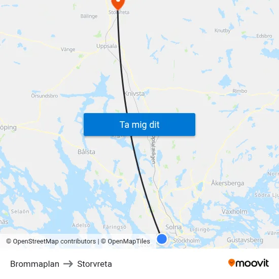 Brommaplan to Storvreta map