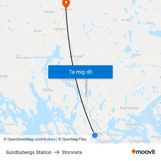 Sundbybergs Station to Storvreta map