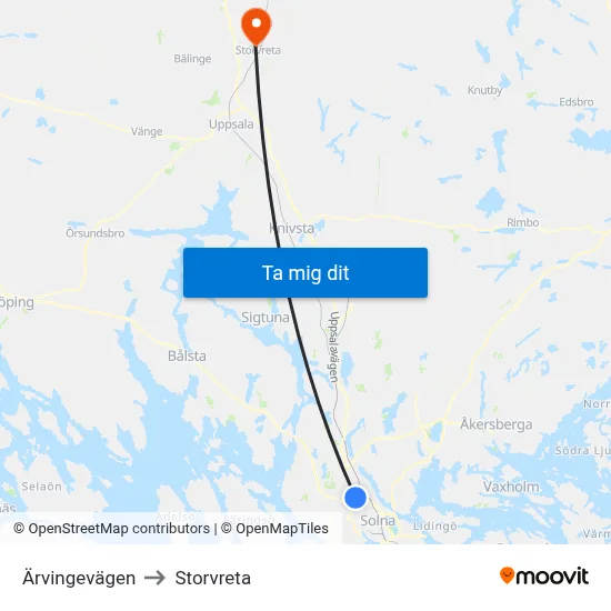 Ärvingevägen to Storvreta map