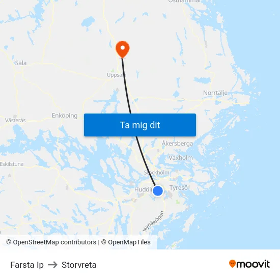 Farsta Ip to Storvreta map