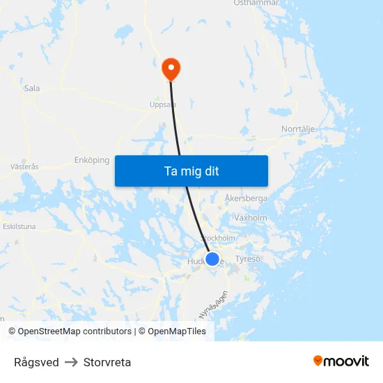 Rågsved to Storvreta map