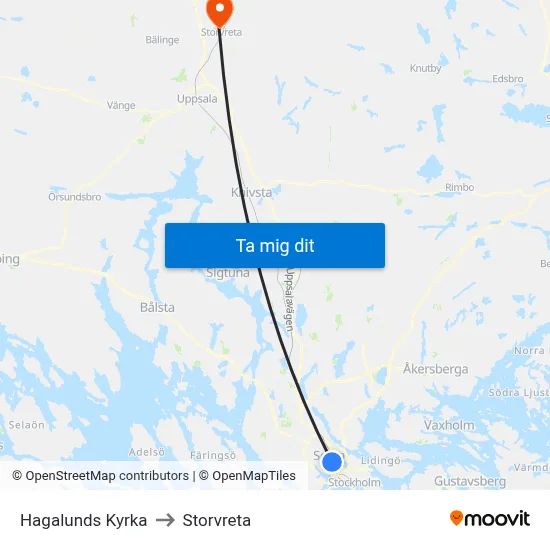 Hagalunds Kyrka to Storvreta map